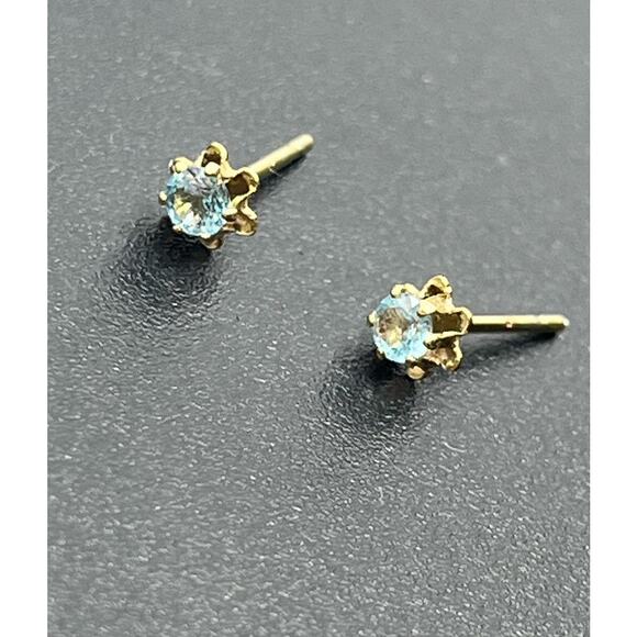 14k Yellow Gold and Blue Spinel Stud Earrings 3mm .43g - Picture 1 of 14